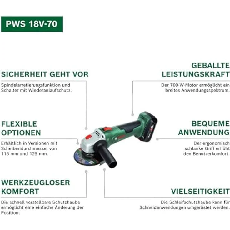 BOSCH Akku-Winkelschleifer PWS 18V-70, 125 mm, leistungsstark, ergonomisch, Solo – Bild 3