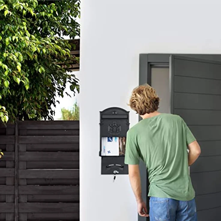 Relaxdays Briefkasten antik, nostalgischer Wand Postkasten mit Sichtfenster, HBT: 41 x 25,5 x 9 cm, Stahl & Alu, schwarz, 10038925 – Bild 3