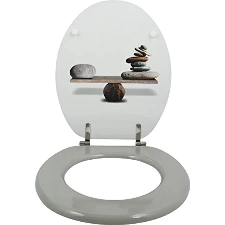 MSV WC-Sitz Spirit, MDF Mehrfarbig, 42,5 cm x 36,5 cm x 5 cm mit Edelstahl-Scharnieren – Bild 2