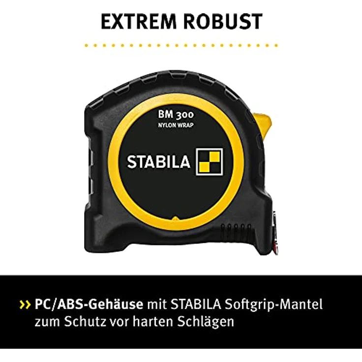 STABILA Taschenbandmaß BM 300, 10 m, doppelseitige 1000er-Skala, bruchsicheres Gehäuse, SPIKES-Haken, Gürtel-Clip, MID-Genauigkeit – Bild 3