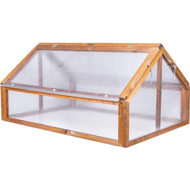 Greenspot Garten-Frühbeet 120 x 80 x 60 cm, Mini-Gewächshaus aus Holz in Palisander mit öffnender Abdeckung für Hochbeet, ideal für Kräuter, Gemüse und Blumen – Bild 2