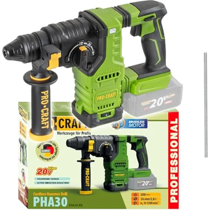 Procraft PHA30bb Akku Bohrhammer 20 V, 2,8 J Schlagenergie, SDS Plus, Brushless, Solo, ohne Akku und Ladegerät – Bild 3