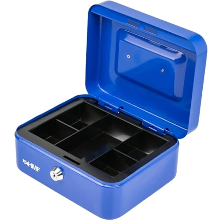 HMF Geldkassette abschließbar, Kasse mit 5 Münzfächern und Tragegriff, Blau, 20 x 16 x 9 cm – Bild 1
