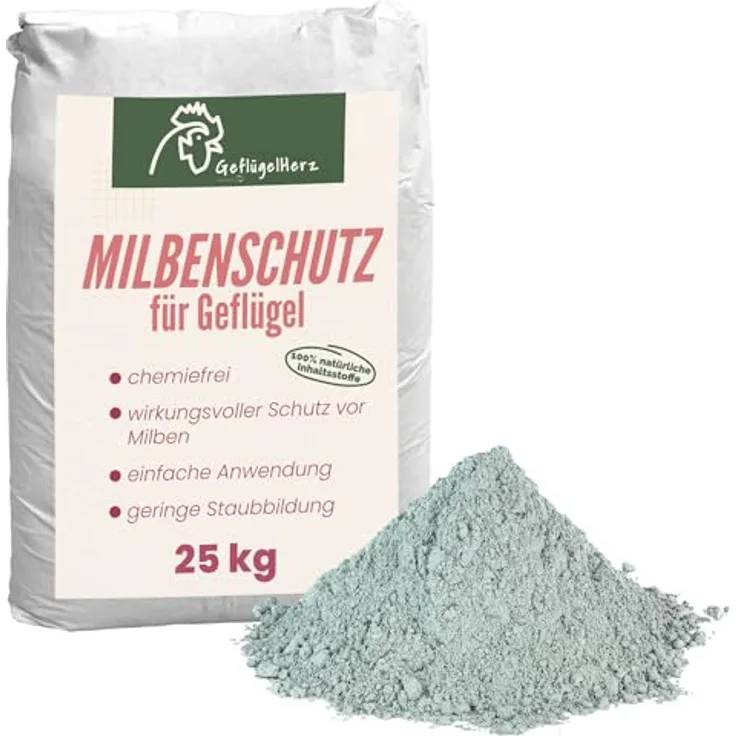Petigi GeflügelHerz, 100% natürlicher Milbenschutz-Pulver für Hühner, 25kg Staubbad & Einstreuoptimierung