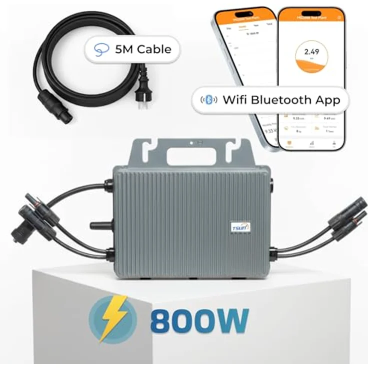 SUNNIVA TSUN Mikro-Wechselrichter 800 W TSOL-MS800, wetterfest IP67, Plug-&-Play Installation, 2 MPPT, Bluetooth & WiFi, inkl. 5 m Anschlusskabel – Bild 3