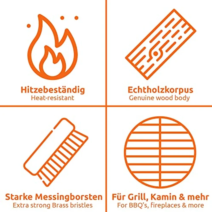 ECENCE Drahtbürste mit Messingborsten gewellt, Reinigung Pizzaofen, Holzbackofen, Räucherofen, Handbürste zum Entfernen von Ruß, Schmutz, Messing-Drahtbürste – Bild 3