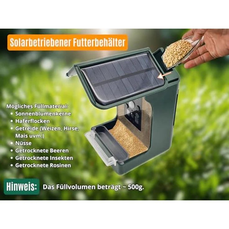 Berger & Schröter | Vogel-Futterhaus mit 1080P Kamera Solar Wassertränke 940nm IR LED Automatische Video/Fotoaufnahme Bewegungserkennung Nachtsicht, FHD 12 Megapixel, mehrsprachiges Menü, 700 mAh Akku – Bild 4