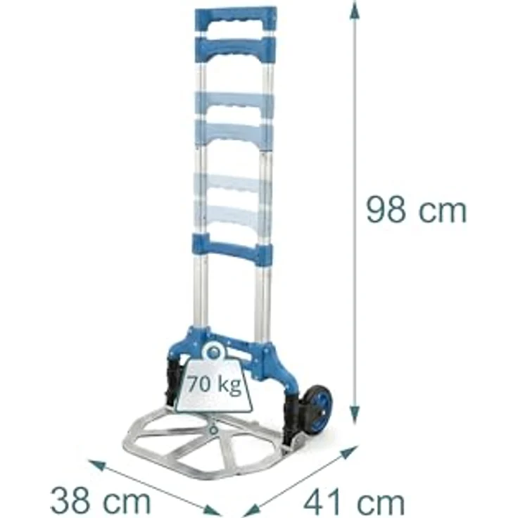 relaxdays Sackkarre klappbar bis 70 kg, blau mit Teleskopgriff und Soft-Laufrädern – Bild 4