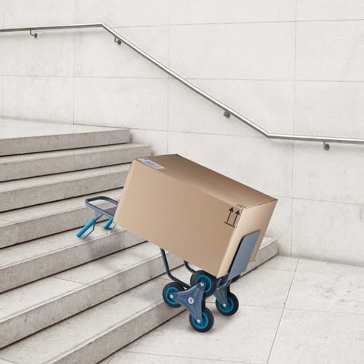 Relaxdays Treppensackkarre 200 kg, Transportkarre für Treppen mit 6-Rad-Konstruktion, höhenverstellbare Griffe, grau und blau – Bild 2
