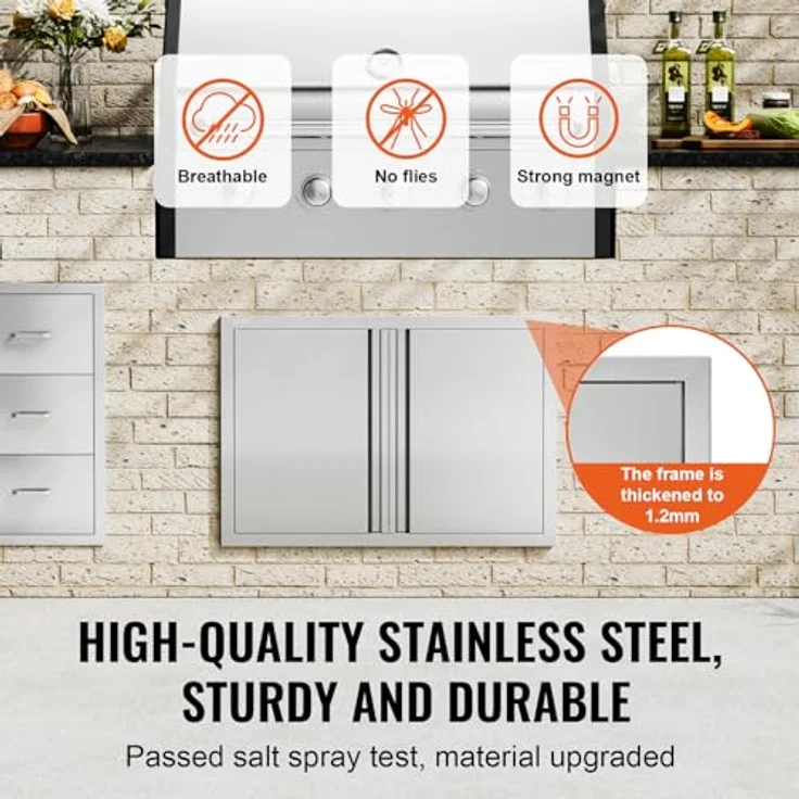 VEVOR Grill-Zugangstür, Doppelte Edelstahltür 774 x 532 mm, Flächenbündig montierte Wandtür mit versenkbaren Griffen für Außenküchen und Grillinseln – Bild 3