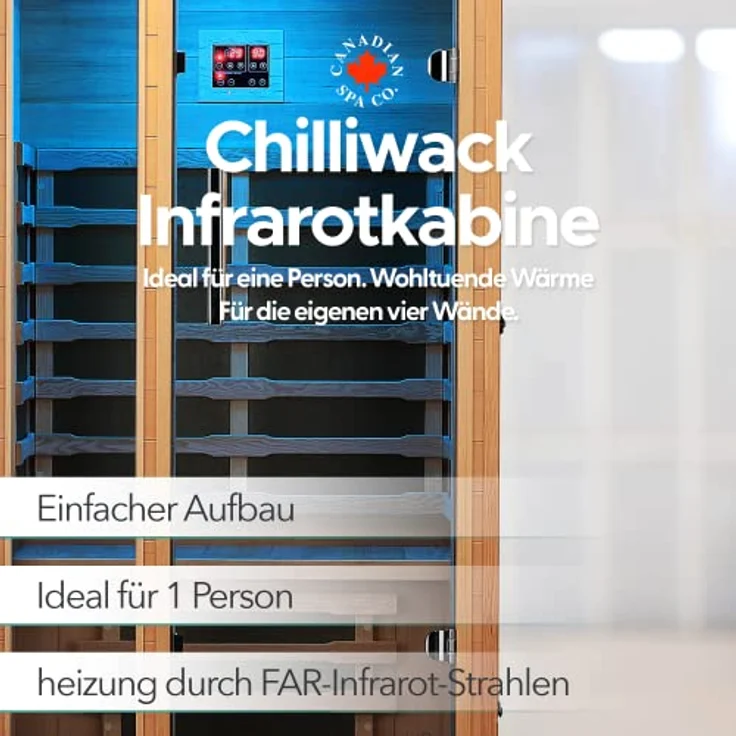 Canadian Spa GmbH Infrarotkabine Chilliwack, 1-2 Personen, Mica-Heiztechnologie, Bluetooth Audio, Aromatherapie, Hemlockholz, BxTxH: 102 x 97 x 191 cm – Bild 2