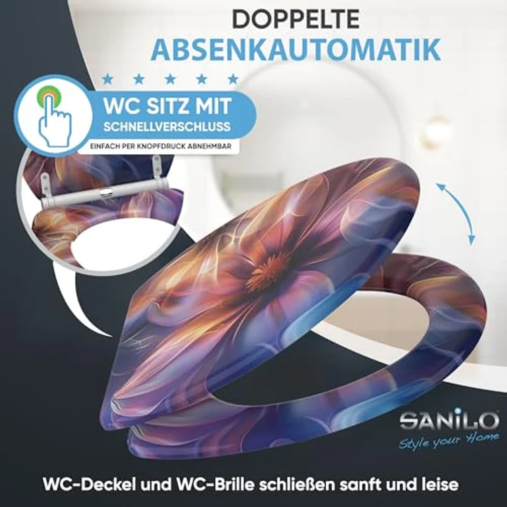 Sanilo WC Sitz Nuvana, mit Absenkautomatik und antibakterieller Beschichtung, 4-seitig bedruckt, Holz, belastbar bis 200 kg – Bild 3
