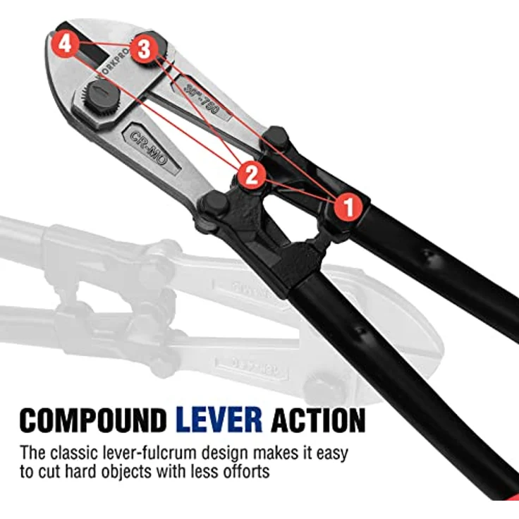 WORKPRO W017007A Bolt Cutter, Bi-Material Handle with Soft Rubber Grip, 30'', Chrome Molybdenum Steel Blade – Bild 6