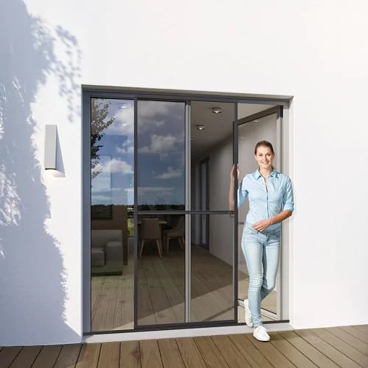 Yoursol Alu Insektenschutz Schiebetür 120 x 240 cm, weiß oder grau, für Balkon und Terrassen, UV-beständiges Fiberglasgewebe – Bild 1