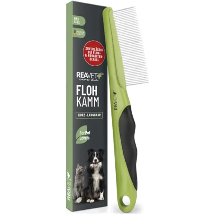 ReaVET Flohkamm & Läusekamm für Hunde & Katzen - Fellkamm gegen Flöhe, Läuse, Parasiten I für Langhaar & Kurzhaar I zur schonenden Fellpflege, Zeckenkamm Hund Katze
