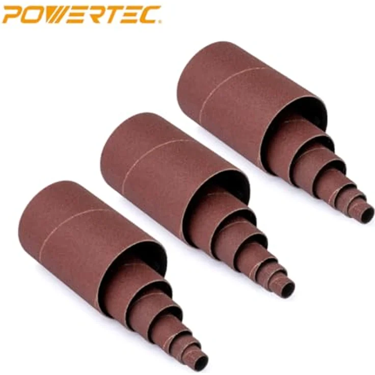 POWERTEC 11240 Schleifhülsen für Spindelschleifer in 6 Größen mit Sortimentskörnung 80, 120, 240, Aluminiumoxid-Schleifpapier-Sortiment in Durchmesser 1-2, 3-4, 1, 1-1-2, 2 & 3-18 PK – Bild 3