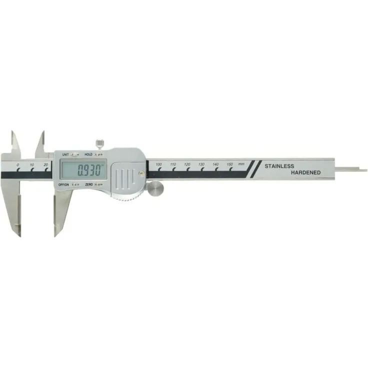 FORTIS Digital-Messschieber HM 150mm, rostfrei mit 4-fach-Messung, RS-232 Datenausgang und abnehmbarer Rollenfeineinstellung