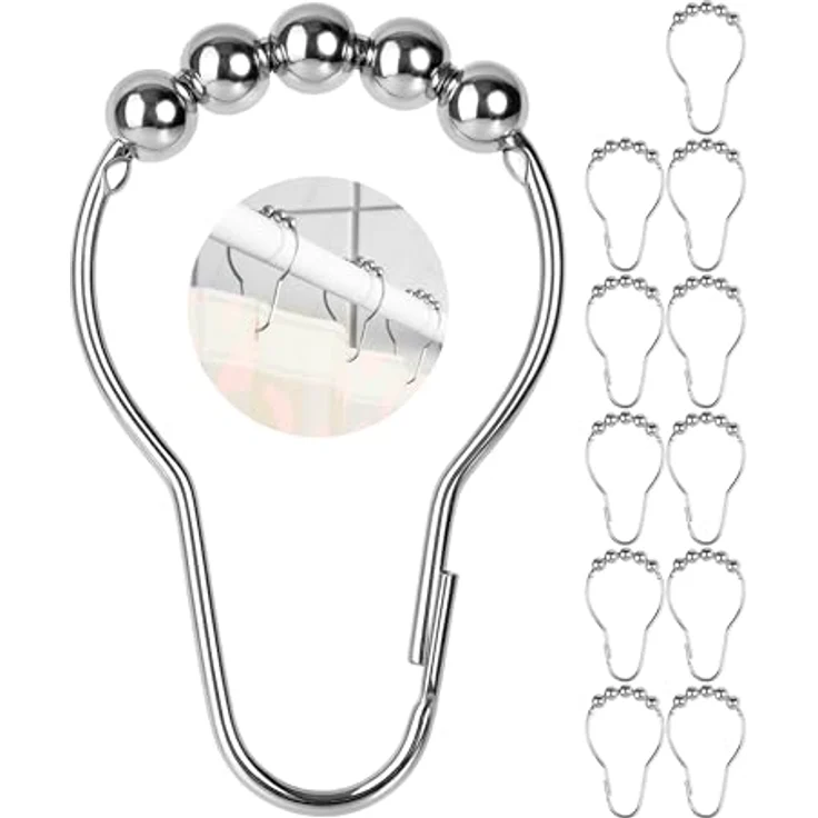 Your Day Mate GmbH Duschvorhang Ringe, 12 Pack, aus Edelstahl, mit Gleitsystem, 7 x 3.9 cm Standard Größe für Duschvorhangstangen, Duschringe, Ringe für Duschvorhang, Duschvorhangringe Edelstahl, universal verwendbar – Bild 2