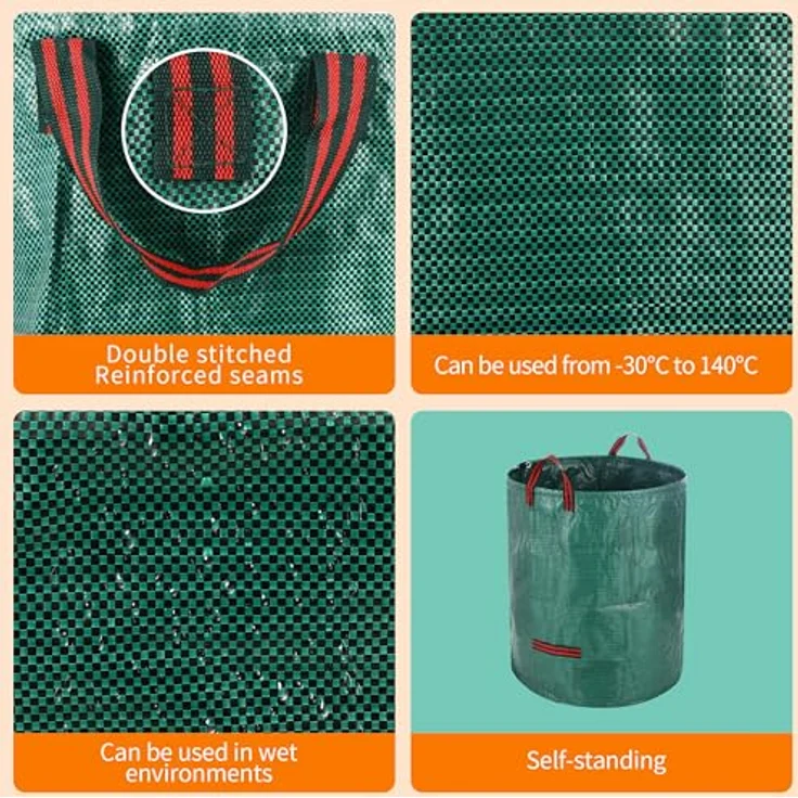 HAOYULUO 3X 272L Gartenabfallsack, faltbare und robuste Gartensäcke mit Trageschlaufen, wasserdicht, ideal für Laub- und Unkrautabfälle – Bild 4