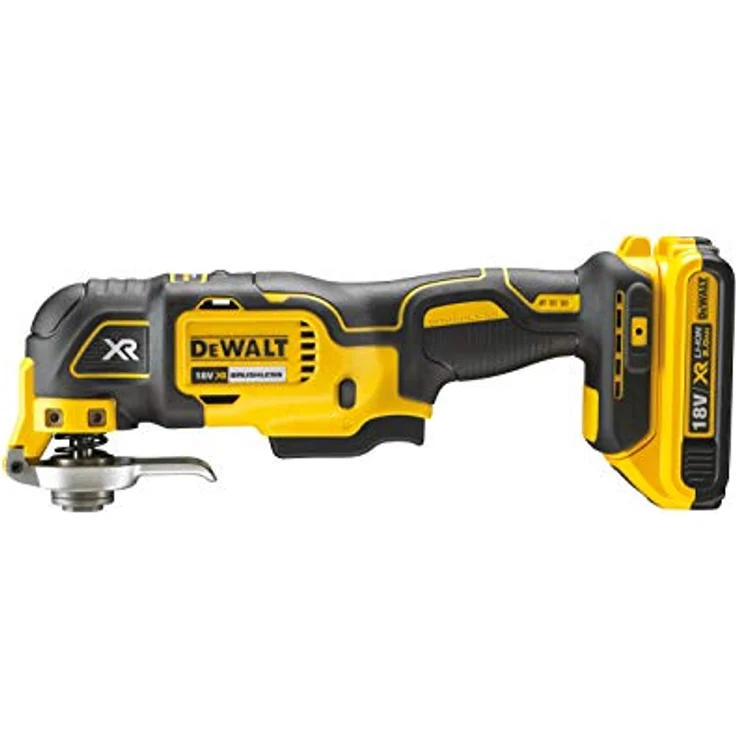 DeWalt Multi-Tool- Multifunktionswerkzeug 18 Volt, 2,0 Ah Akku, bürstenlos, LED-Arbeitslampe, Airlock-System, inkl. 35-teiliges Zubehör-Set, 2 Akkus, Schnell-Ladegerät und TSTAK Box II DCS355D2 – Bild 4