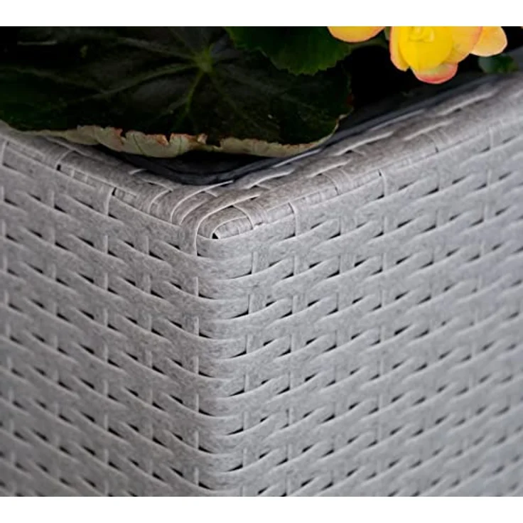 Elegant Einrichten Pflanzkübel Polyrattan Säule 30x30x55cm grau meliert, mit Bewässerungssystem und robustem Metallgerüst – Bild 2