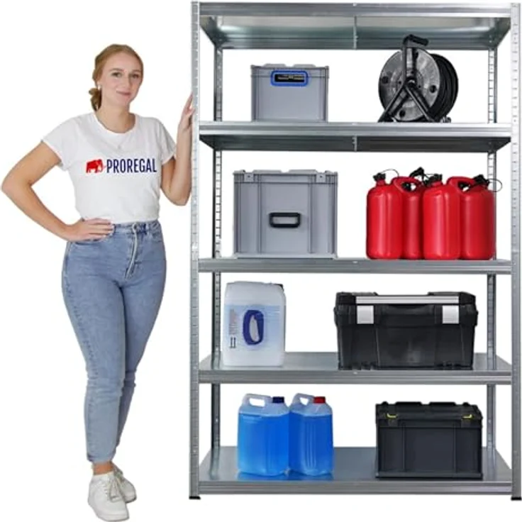Proregal Metallregal Mega Deal Steel Eagle, Schwerlastregal mit 5 Fachböden, Traglast 130 kg, verzinkt, 180 x 120 x 60 cm – Bild 3