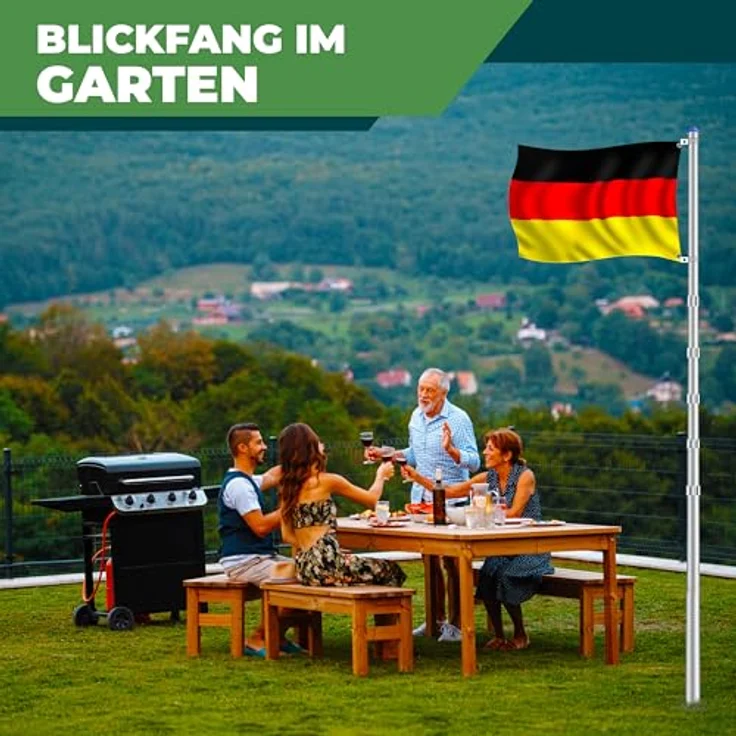 KESSER Aluminium Teleskop Fahnenstange 6,30m Fahnenmast mit Bodenhülse Flaggenmast wetterfeste Deutschlandfahne Mast Silber – Bild 8