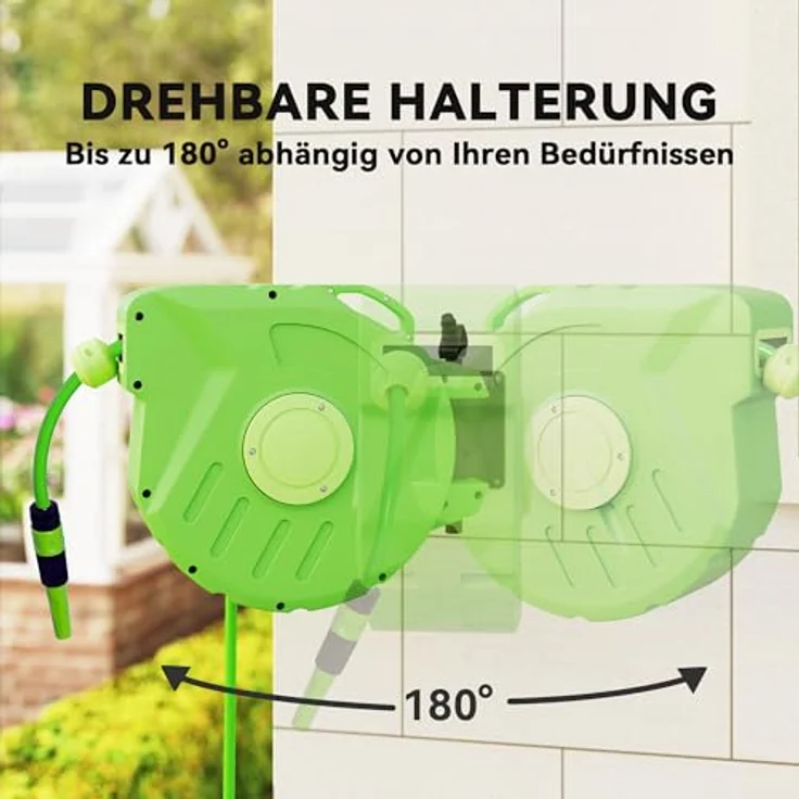 Outsunny Schlauchtrommel Automatik, 15m Gartenschlauch, grün – Bild 4