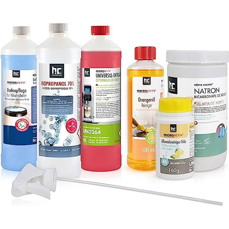 Microactiv Reinigungsmittel & Haushaltshelfer Set Entkalker Fleckenentferner Entfetter Natron Isopropanol Reinigung Haushalt Werkstatt