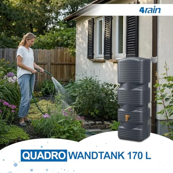 4rain Wandtank Quadro 170 L, Regentonne in graphite grey mit Deckel und Auslaufhahn – Bild 2