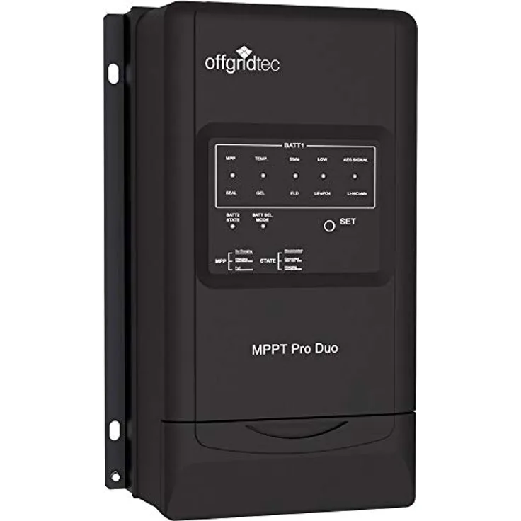 Offgridtec® MPPT Pro Duo Laderegler 30A 12V 24V für zwei Batteriekreisläufe, High-End Solarregler mit AES-Steuersignal, 390W bei 12V, 780W bei 24V, Negativ Erdung, Premium Qualität, Schwarz