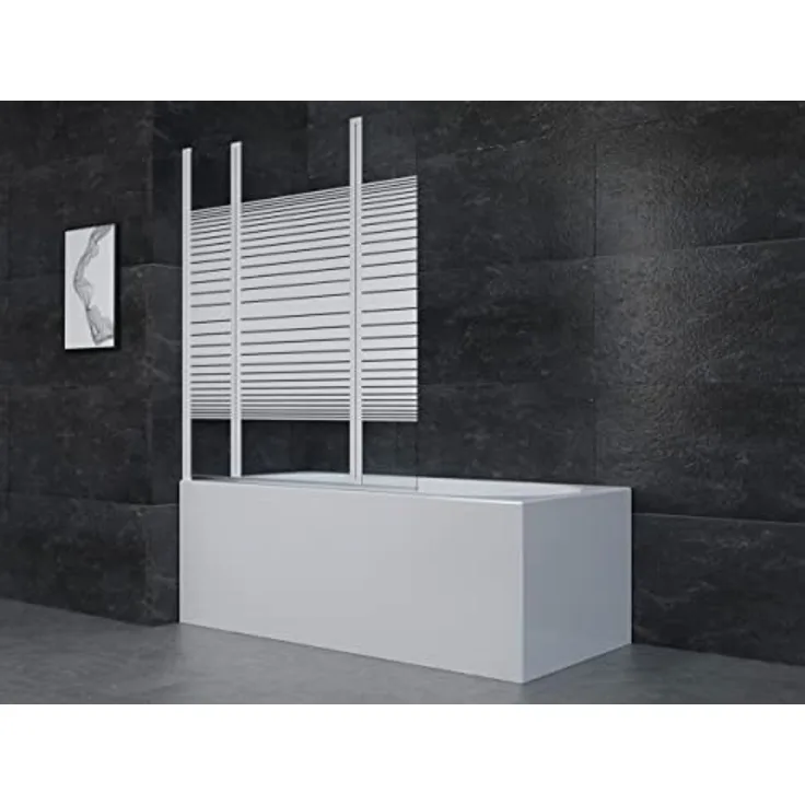 Marwell White Lines Badewannenaufsatz 125 x 140 cm Duschwand für Badewanne 3-teilig faltbar in matt weiß - Duschabtrennung aus 4 mm starken Einscheibensicherheitsglas