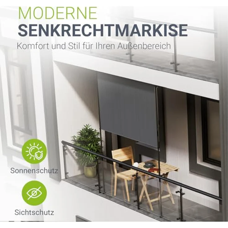 Juskys Senkrechtmarkise Barbados 200x310 cm - Balkon Sichtschutz wetterfest - Ausziehbare Seitenmarkise ohne Bohren - Grau – Bild 2