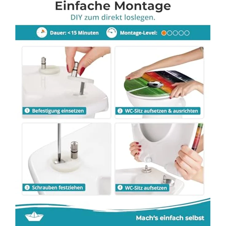 Calmwaters WC Sitz Halbzeitpause, Antibakteriell mit Absenkautomatik, 250 kg Tragkraft – Bild 2