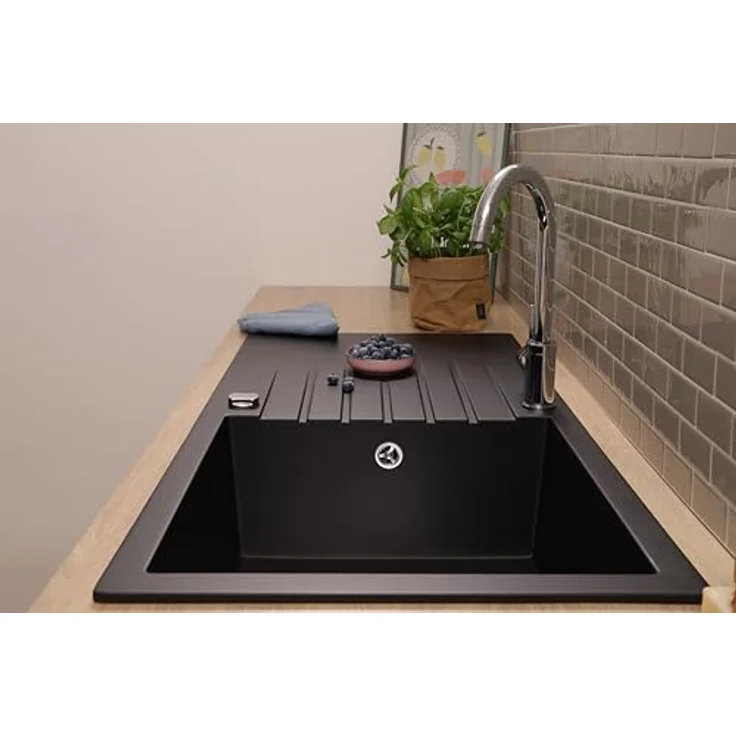 Respekta Almonto, Küchenspüle Einbauspüle Granit Massiv 100 x 50 cm, Schwarz, hitzebeständig und kratzfest – Bild 5