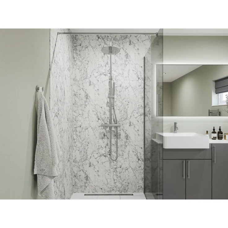 Wetwall Duschrückwand Elite White Marble, wasserdichtes Wandpaneel, einfache Montage ohne Bohren, ohne Profile