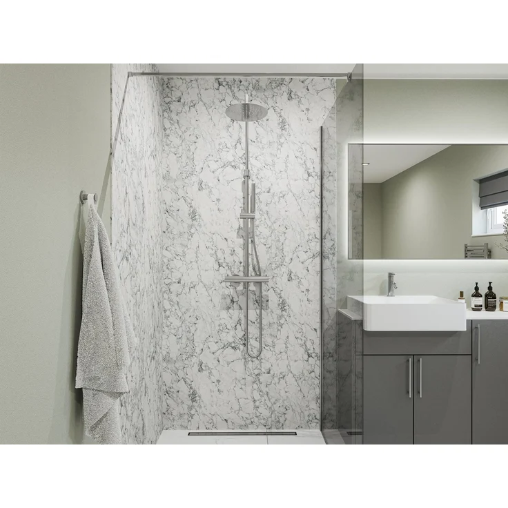 Wetwall Duschrückwand Elite White Marble, wasserdichtes Wandpaneel, einfache Montage ohne Bohren, ohne Profile