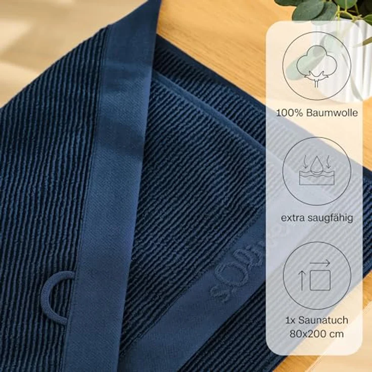 S. Oliver Saunatuch Dunkelblau 80x200 cm, Oeko-Tex® Standard 100, mit Aufhängeschlaufe, weich und hochwertig, Uni-Design – Bild 2