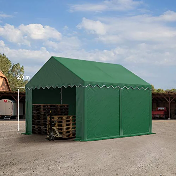 TOOLPORT Lagerzelt stabiles Industriezelt 3x4 m mit ca. 500 g/m² PVC Plane in dunkelgrün Weidezelt Unterstand mit Bodenrahmen und Dachverstärkung – Bild 2