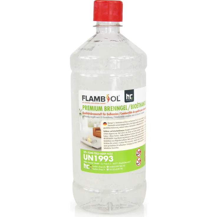 Höfer Chemie 1 L FLAMBIOL® Premium Brenngel - Bioethanol für Kamine drinnen & draußen