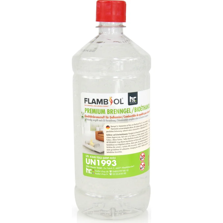 Höfer Chemie 1 L FLAMBIOL® Premium Brenngel - Bioethanol für Kamine drinnen & draußen