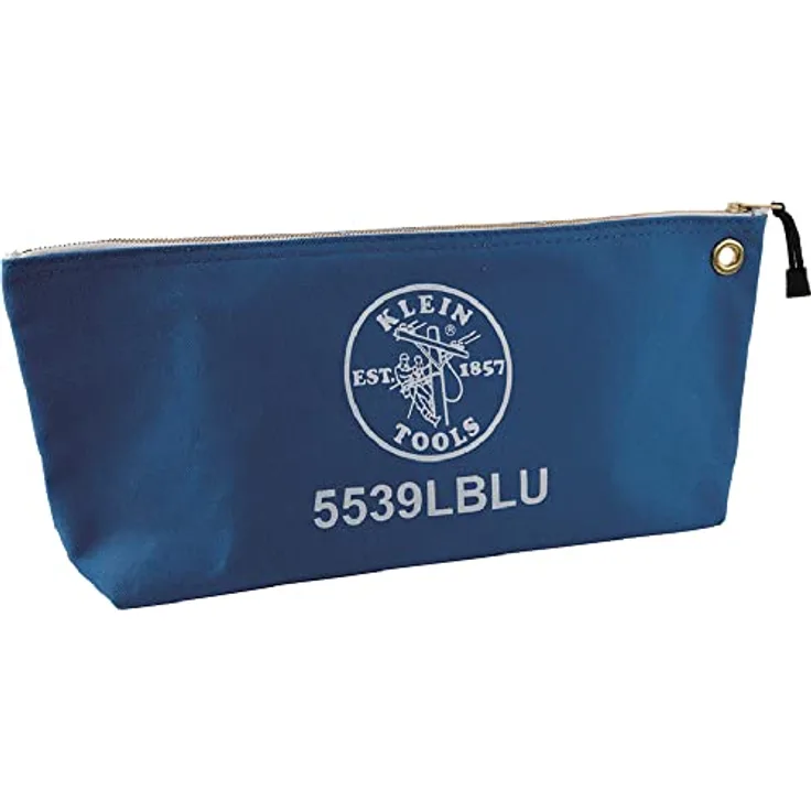Klein Tools 5539LBLU Reißverschlusstasche, große 40,6 cm Canvas-Werkzeugtasche zur Aufbewahrung von Werkzeug, mit Messing-Reißverschluss und Öse zum Aufhängen, Blau