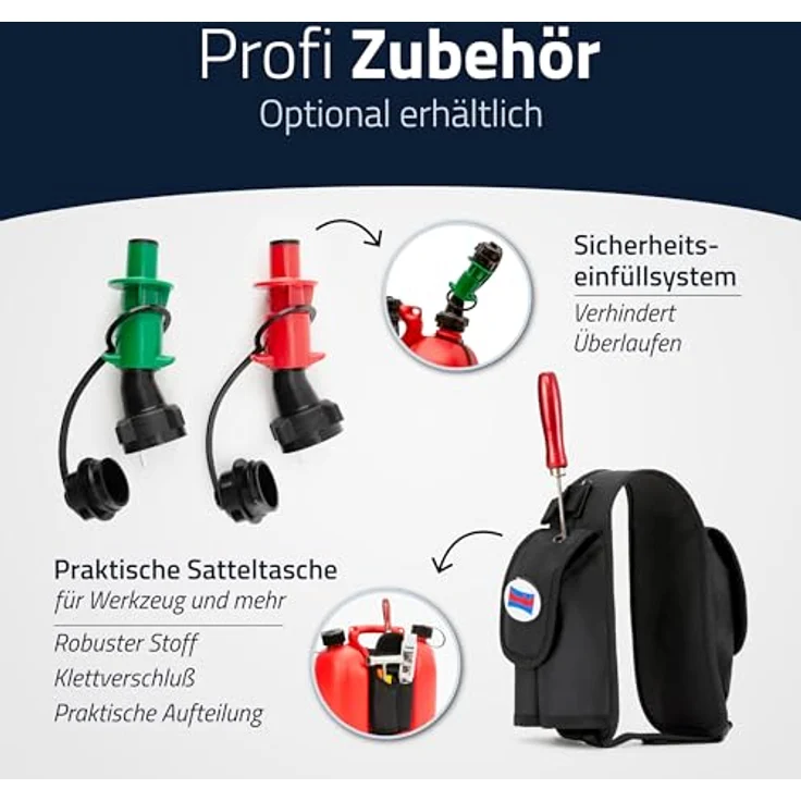 hünersdorff PROFI Doppelkanister - Kombikanister für Kraftstoff und Öl mit Kindersicherung und Auslaufrohr, 3 + 1,5 Liter, rot, UN-Zulassung, Made in Germany – Bild 7
