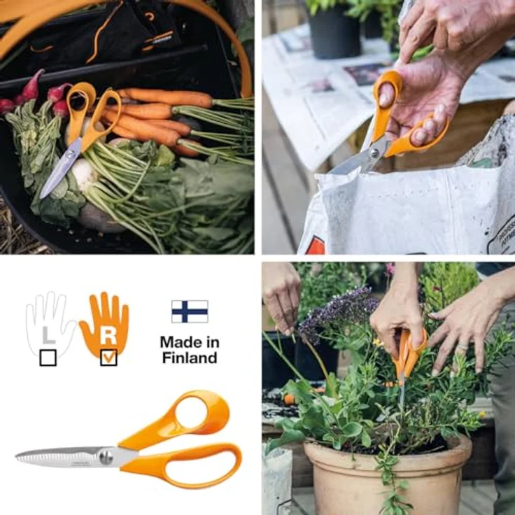 Fiskars Universalschere mit gezahnter Klinge, Länge 18 cm, Rostfreie Stahl-Klinge-Kunststoff-Griffe, Orange, Classic, S92, 1000555 mittelgroß – Bild 3