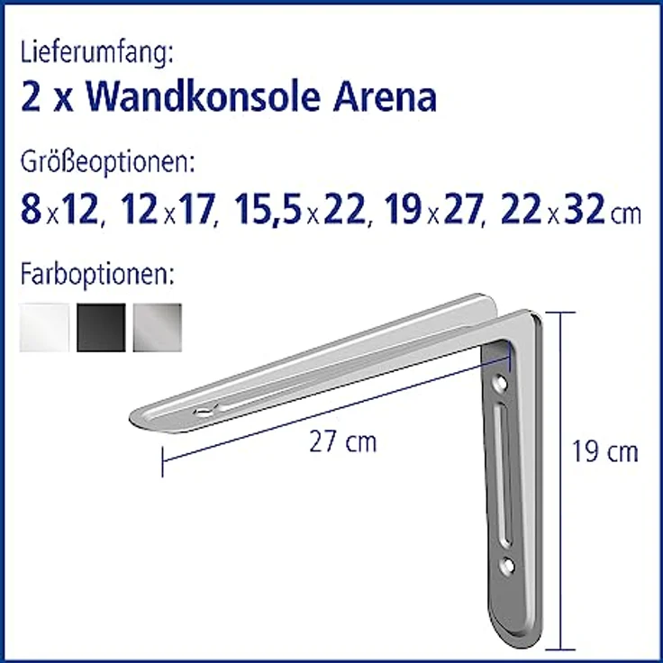 Element System 18133-00155 Regalkonsole Arena-Regalträger - 5 Größen - 3 Farben - 2 Stück-weiß - 190 x 270 mm, 190x270 mm – Bild 3