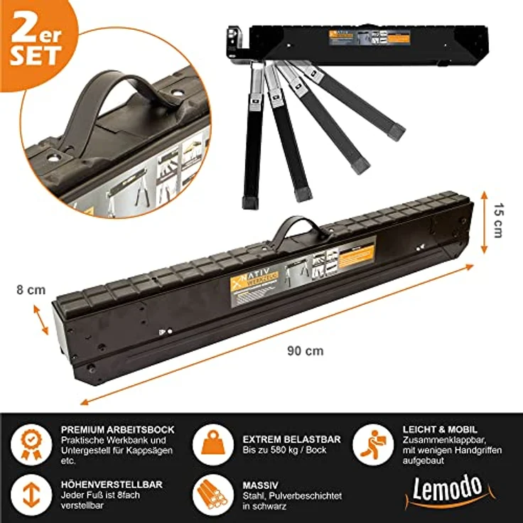 Premium Arbeitsbock, klappbar, höhenverstellbar, Sägebock (2er Set) – Bild 4