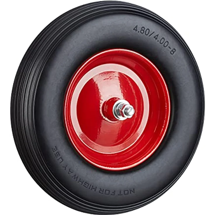 Schubkarrenrad Vollgummi mit Achse, 4.80 4.00-8 Gummirad, pannensicher, 100kg Tragkraft Ersatzrad, schwarz-rot – Bild 2