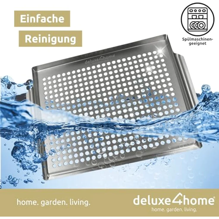 deluxe4home Grillplatte Grillschale Grillblech Edelstahl 40 x 30 cm I Für Grillgemüse & Fisch, Rostbeständig & Spülmaschinenfest - Preisvergleich – Bild 6