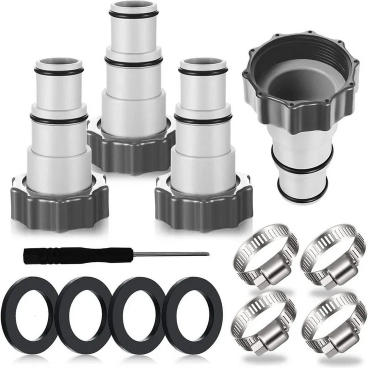 LuxusKollektion 4er-Pack Poolschlauch Adapter für Intex Pool Ø 32/38 mm, grau - Korrosionsbeständiger Kunststoff, einfache Installation, kompatibel mit Filterpumpen