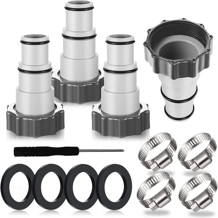 LuxusKollektion 4er-Pack Poolschlauch Adapter für Intex Pool Ø 32/38 mm, grau - Korrosionsbeständiger Kunststoff, einfache Installation, kompatibel mit Filterpumpen